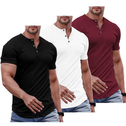 Men's Slim Fit Henley Shirt – Muscle Fit Longline Workout Tee