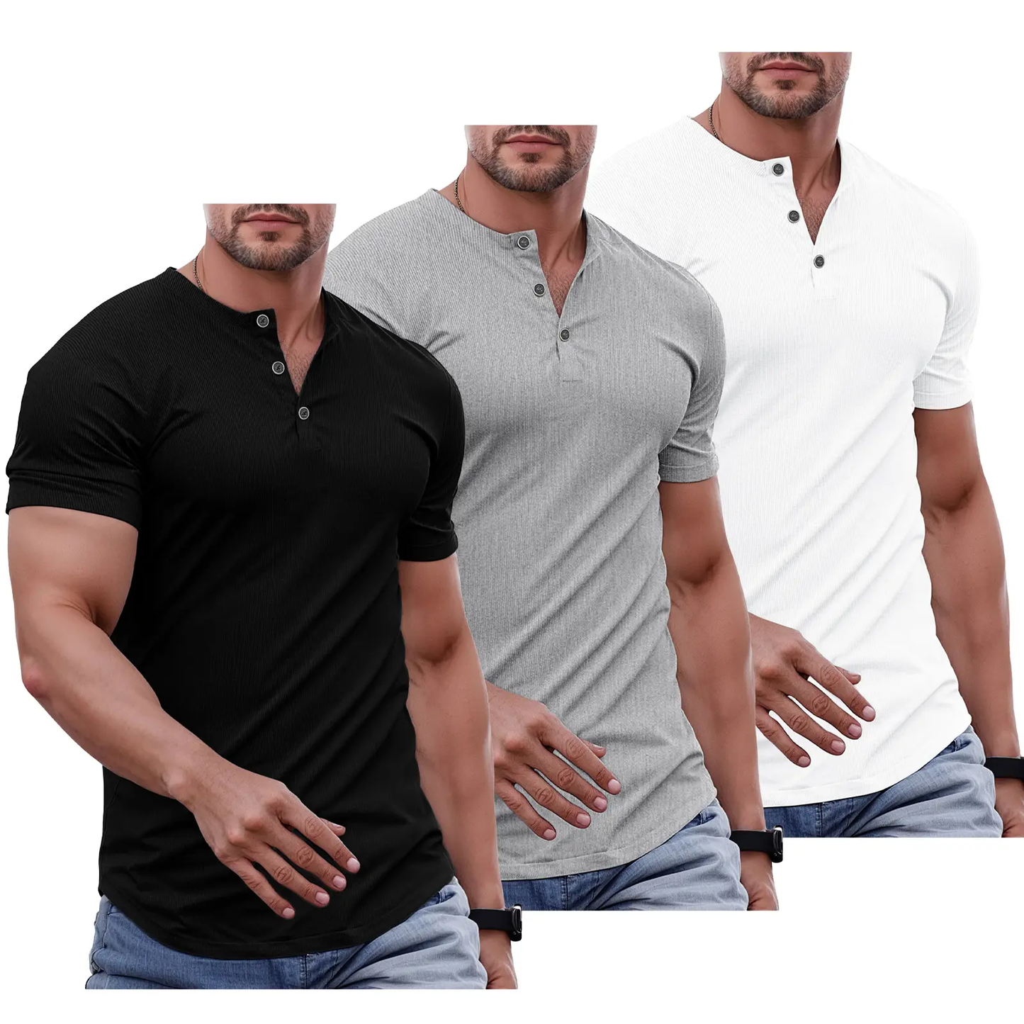 Men's Slim Fit Henley Shirt – Muscle Fit Longline Workout Tee