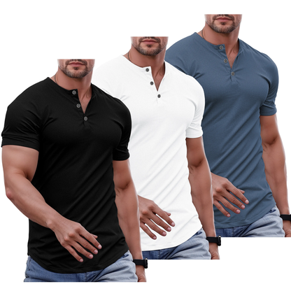 Men's Slim Fit Henley Shirt – Muscle Fit Longline Workout Tee