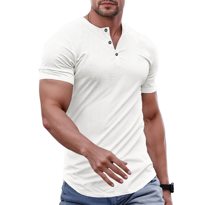 Men's Slim Fit Henley Shirt – Muscle Fit Longline Workout Tee