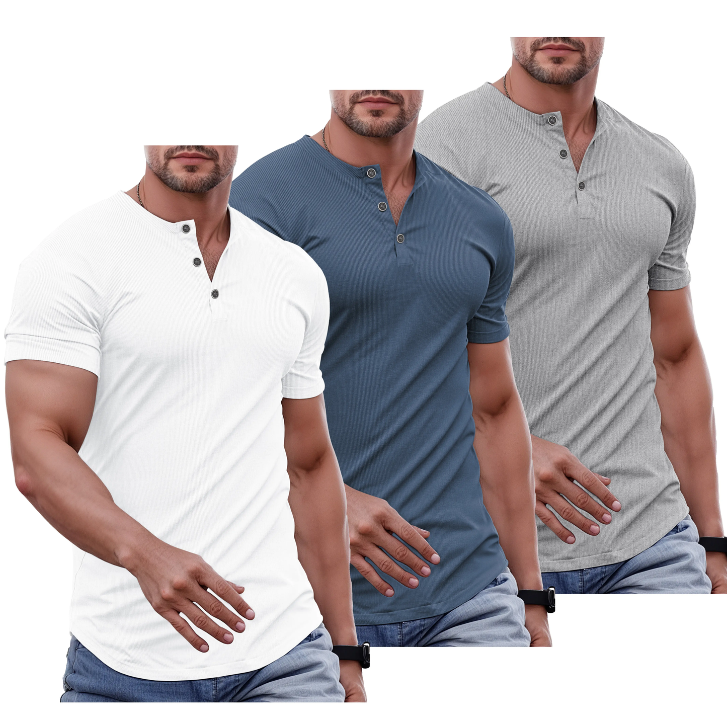 Men's Slim Fit Henley Shirt – Muscle Fit Longline Workout Tee