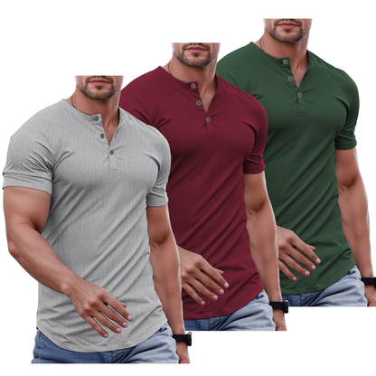 Men's Slim Fit Henley Shirt – Muscle Fit Longline Workout Tee