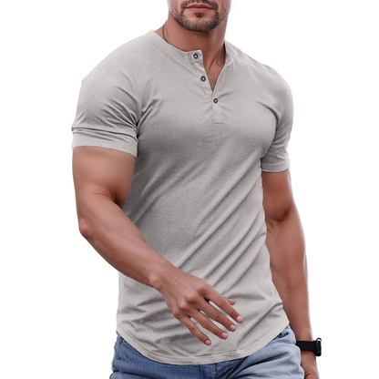 Men's Slim Fit Henley Shirt – Muscle Fit Longline Workout Tee