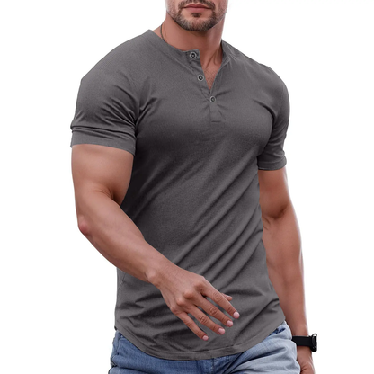 Men's Slim Fit Henley Shirt – Muscle Fit Longline Workout Tee