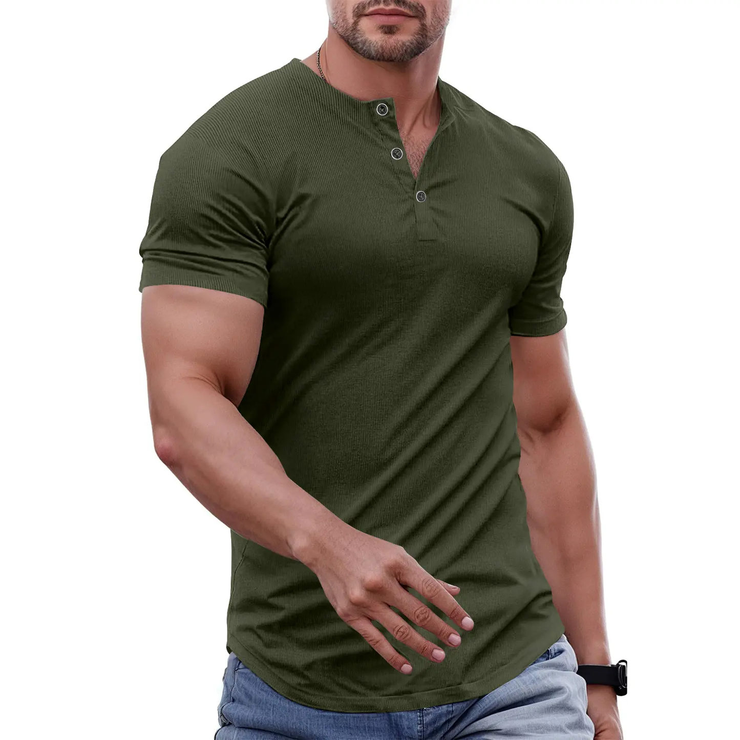 Men's Slim Fit Henley Shirt – Muscle Fit Longline Workout Tee