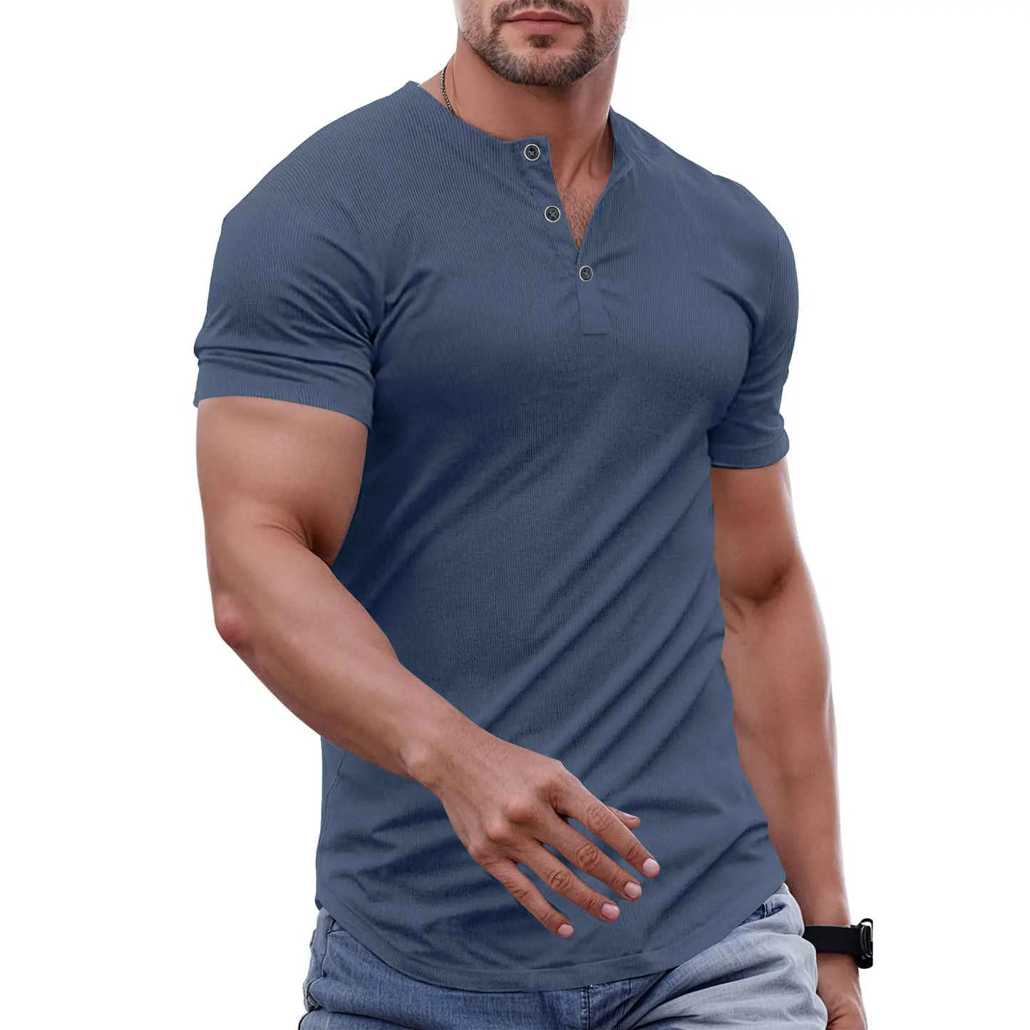 Men's Slim Fit Henley Shirt – Muscle Fit Longline Workout Tee