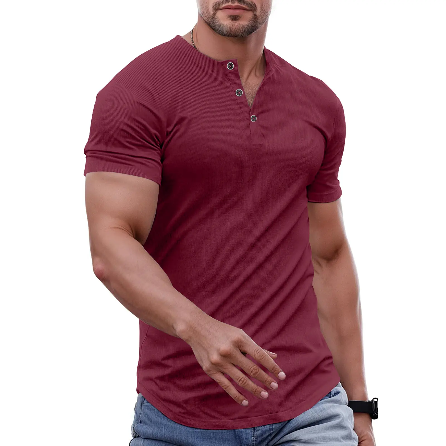 Men's Slim Fit Henley Shirt – Muscle Fit Longline Workout Tee