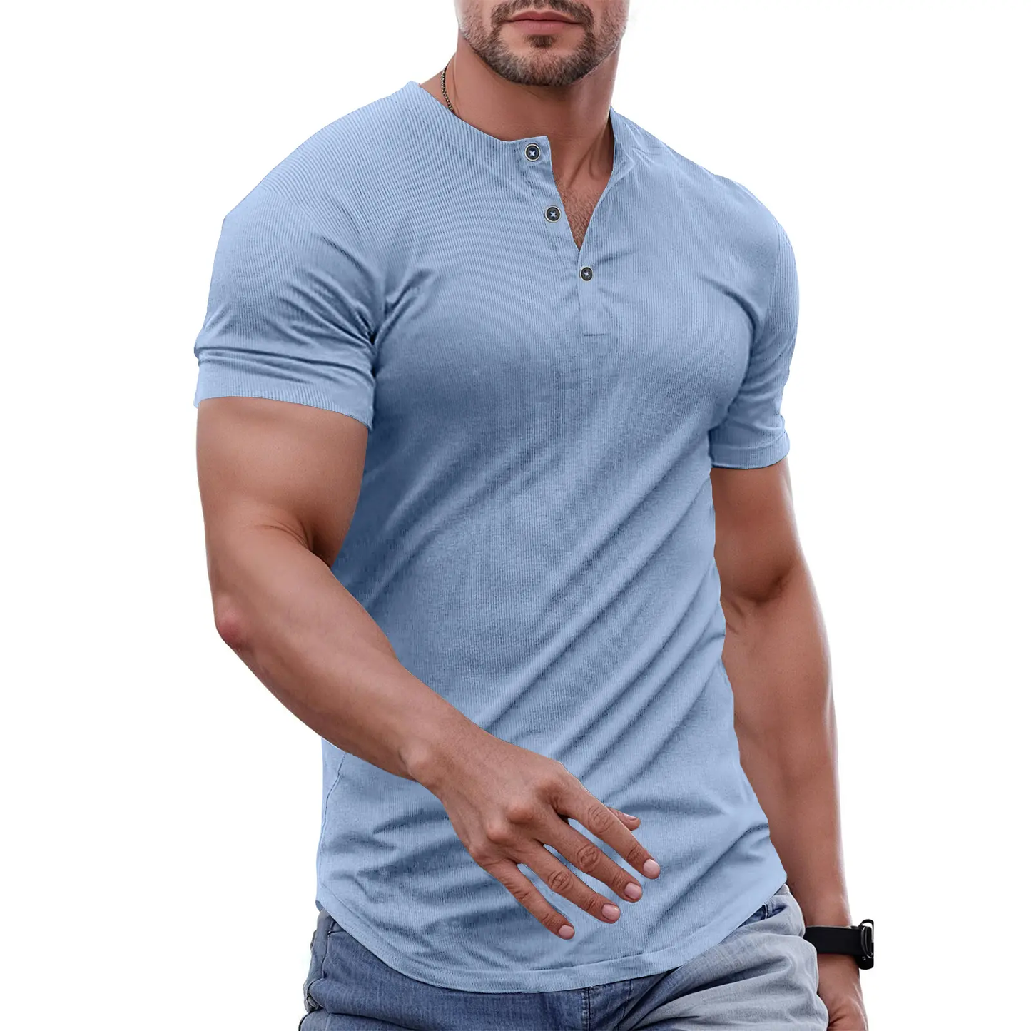 Men's Slim Fit Henley Shirt – Muscle Fit Longline Workout Tee