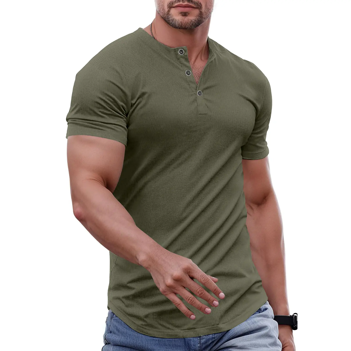 Men's Slim Fit Henley Shirt – Muscle Fit Longline Workout Tee