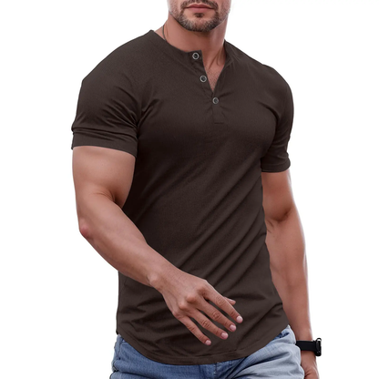 Men's Slim Fit Henley Shirt – Muscle Fit Longline Workout Tee