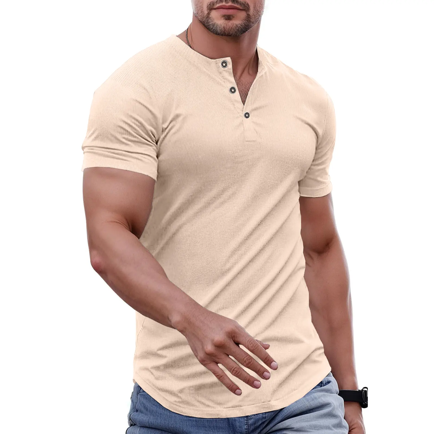 Men's Slim Fit Henley Shirt – Muscle Fit Longline Workout Tee