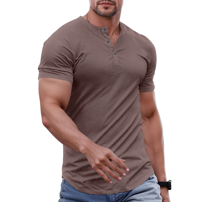 Men's Slim Fit Henley Shirt – Muscle Fit Longline Workout Tee