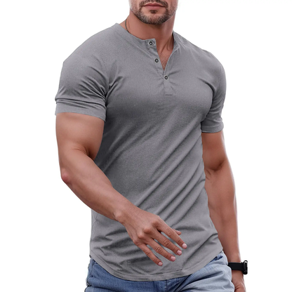 Men's Slim Fit Henley Shirt – Muscle Fit Longline Workout Tee