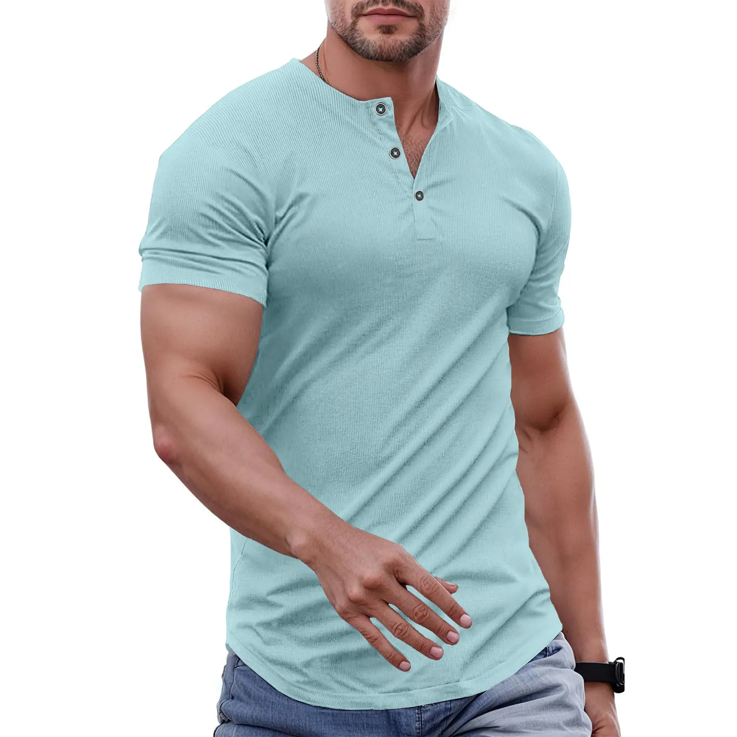 Men's Slim Fit Henley Shirt – Muscle Fit Longline Workout Tee