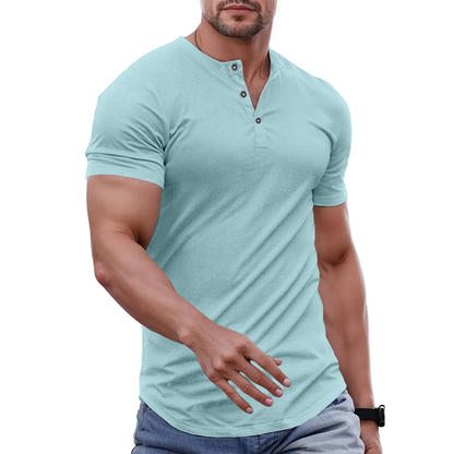 Men's Slim Fit Henley Shirt – Muscle Fit Longline Workout Tee