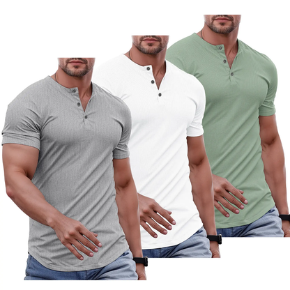 Men's Slim Fit Henley Shirt – Muscle Fit Longline Workout Tee