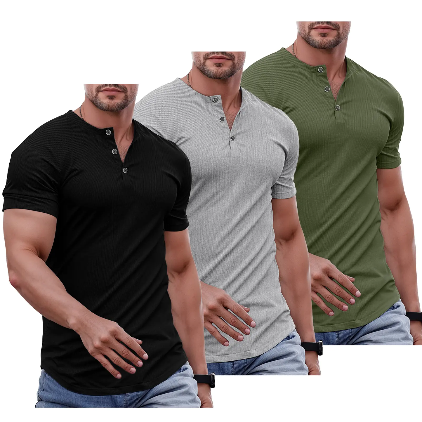 Men's Slim Fit Henley Shirt – Muscle Fit Longline Workout Tee