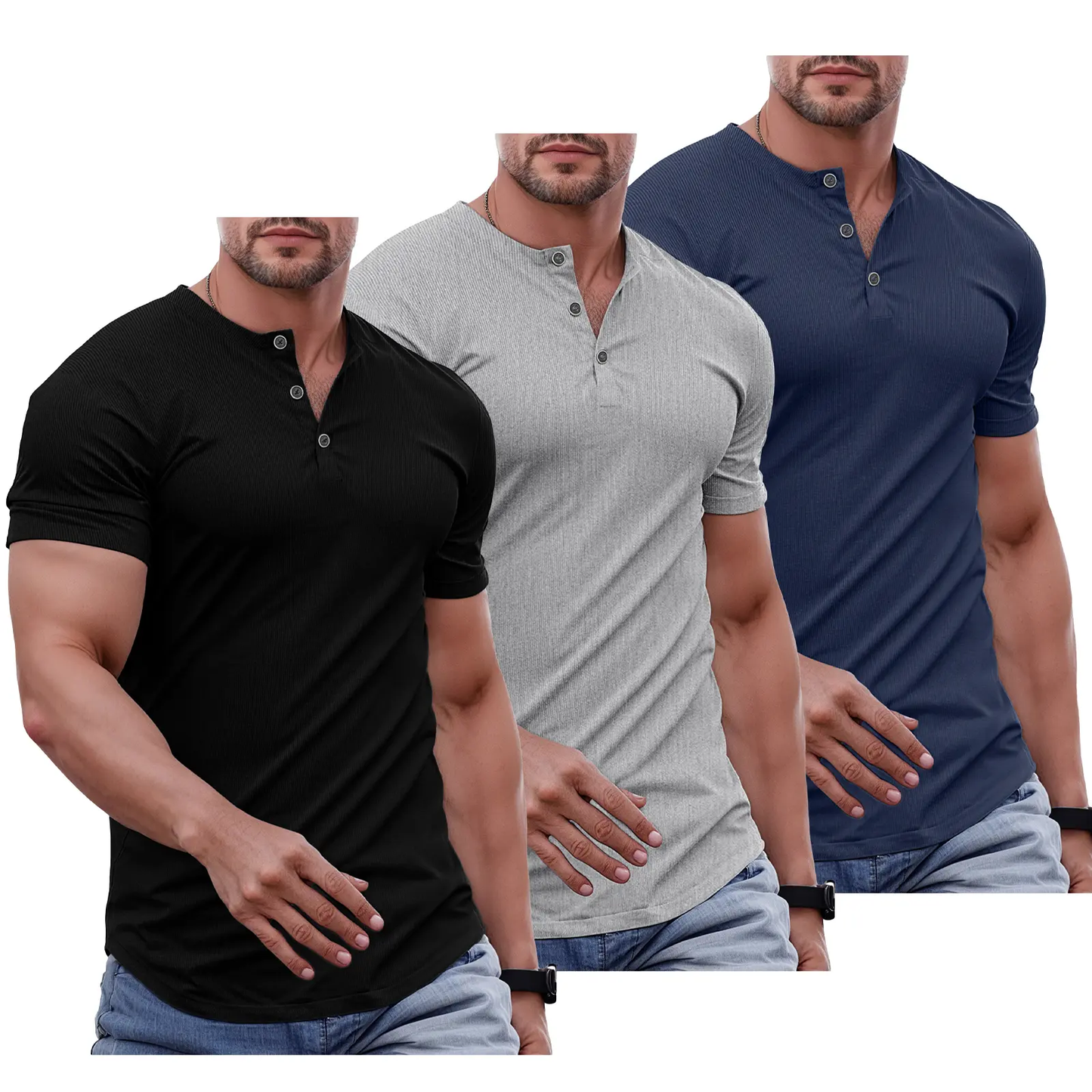 Men's Slim Fit Henley Shirt – Muscle Fit Longline Workout Tee