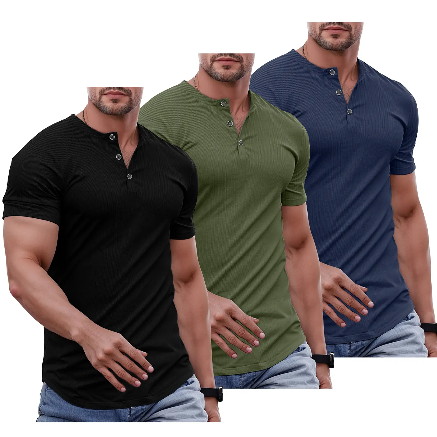 Men's Slim Fit Henley Shirt – Muscle Fit Longline Workout Tee