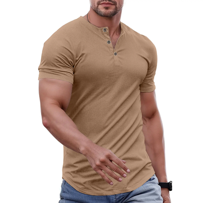Men's Slim Fit Henley Shirt – Muscle Fit Longline Workout Tee