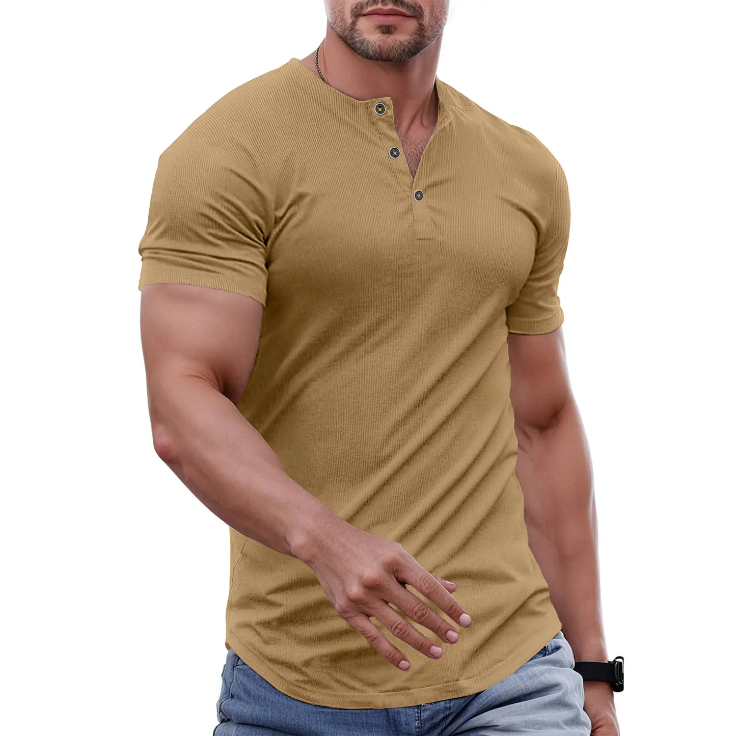 Men's Slim Fit Henley Shirt – Muscle Fit Longline Workout Tee