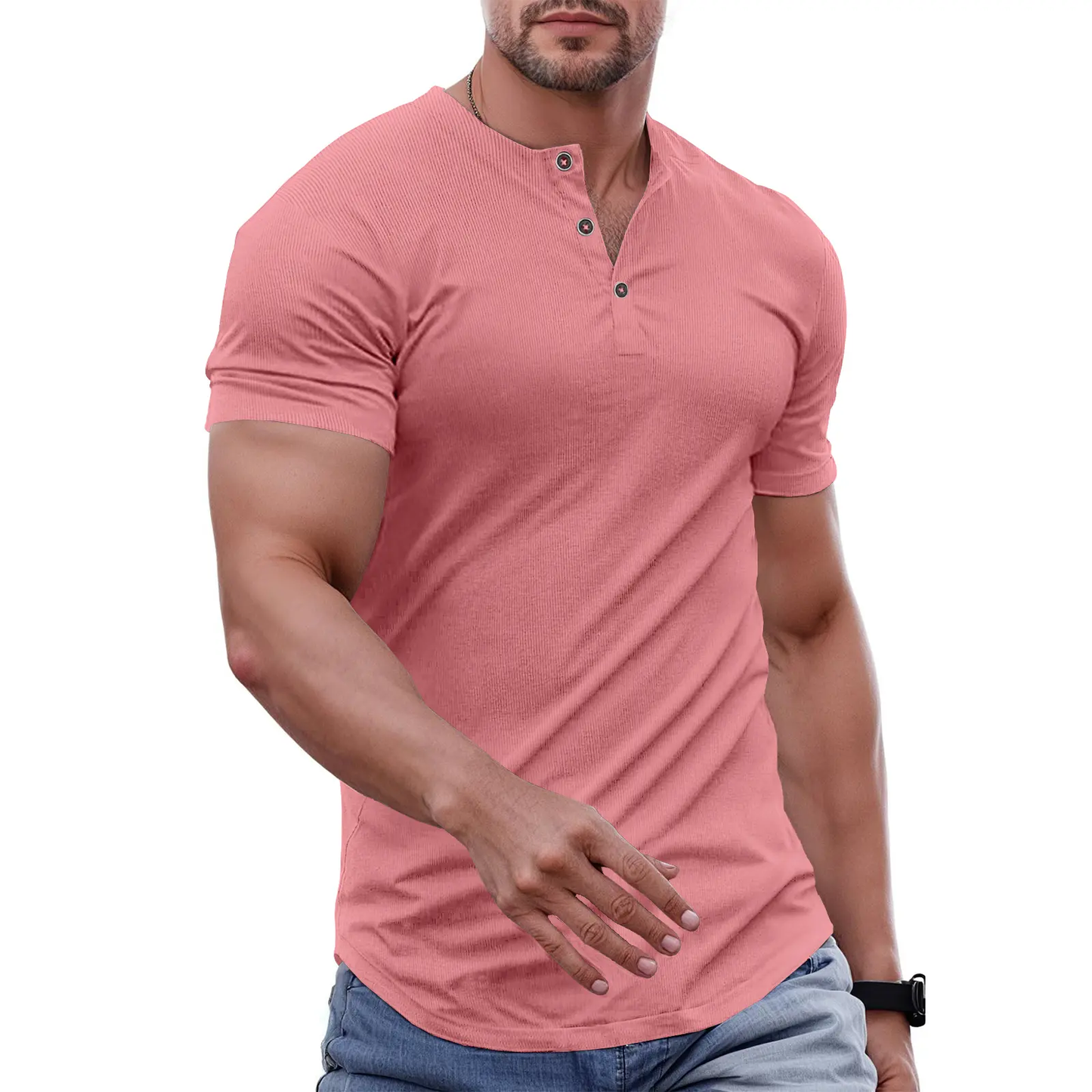 Men's Slim Fit Henley Shirt – Muscle Fit Longline Workout Tee