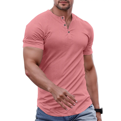 Men's Slim Fit Henley Shirt – Muscle Fit Longline Workout Tee