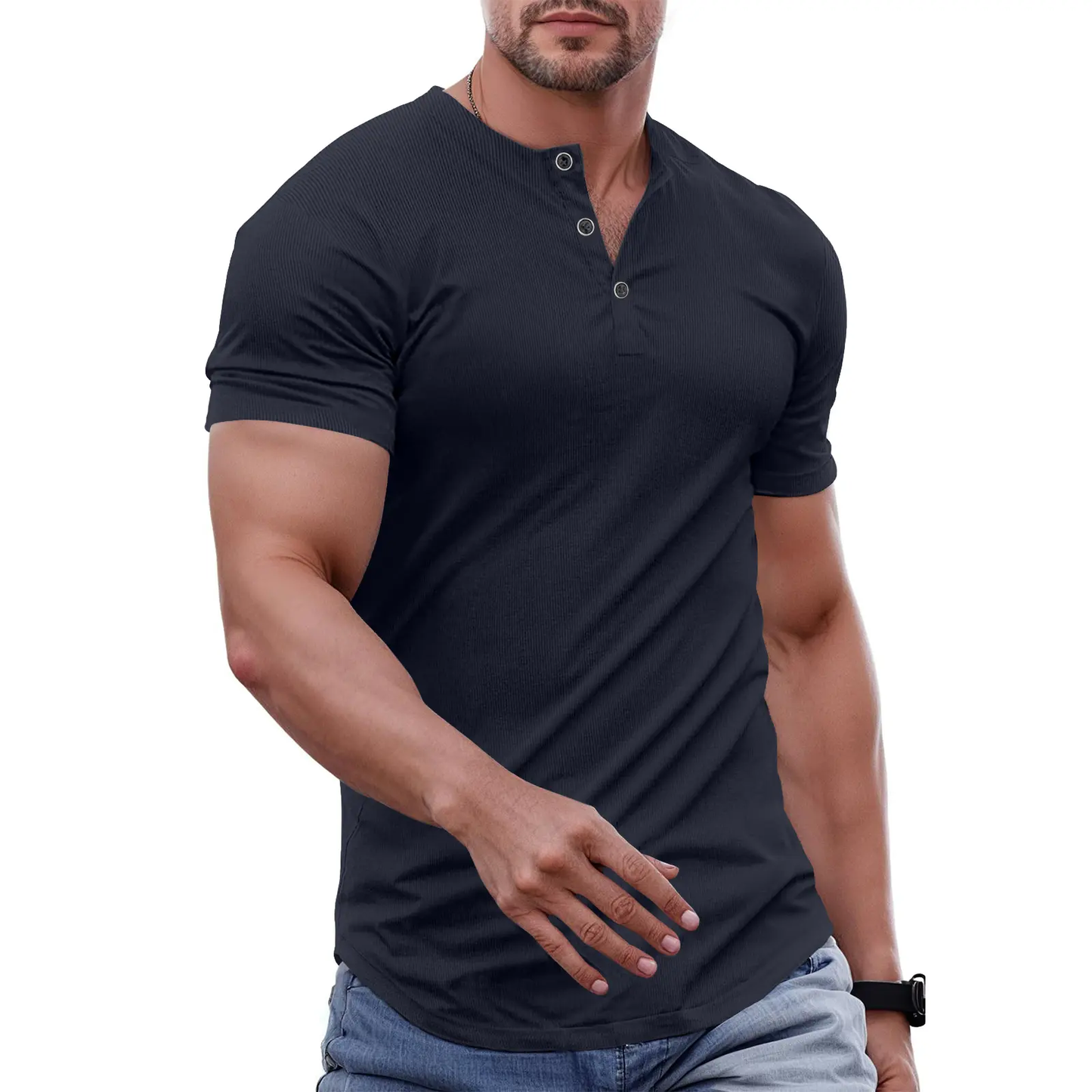 Men's Slim Fit Henley Shirt – Muscle Fit Longline Workout Tee