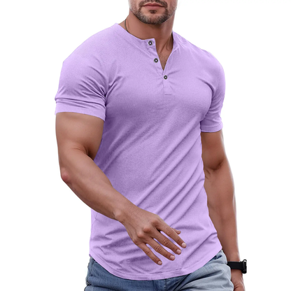 Men's Slim Fit Henley Shirt – Muscle Fit Longline Workout Tee