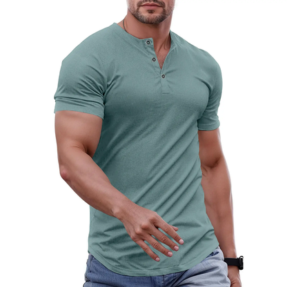 Men's Slim Fit Henley Shirt – Muscle Fit Longline Workout Tee