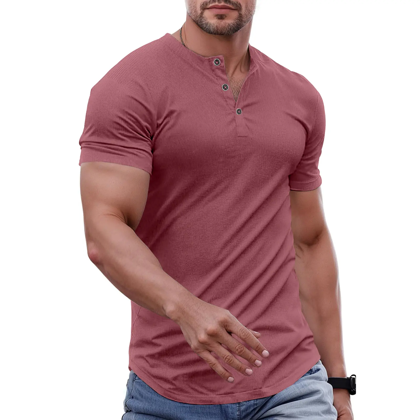 Men's Slim Fit Henley Shirt – Muscle Fit Longline Workout Tee