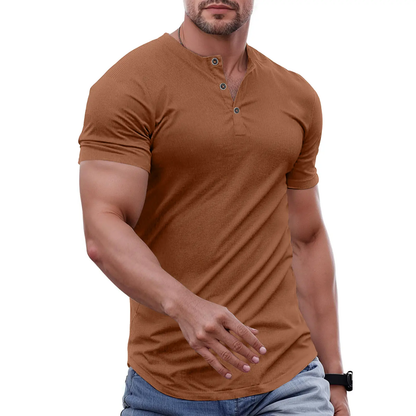 Men's Slim Fit Henley Shirt – Muscle Fit Longline Workout Tee