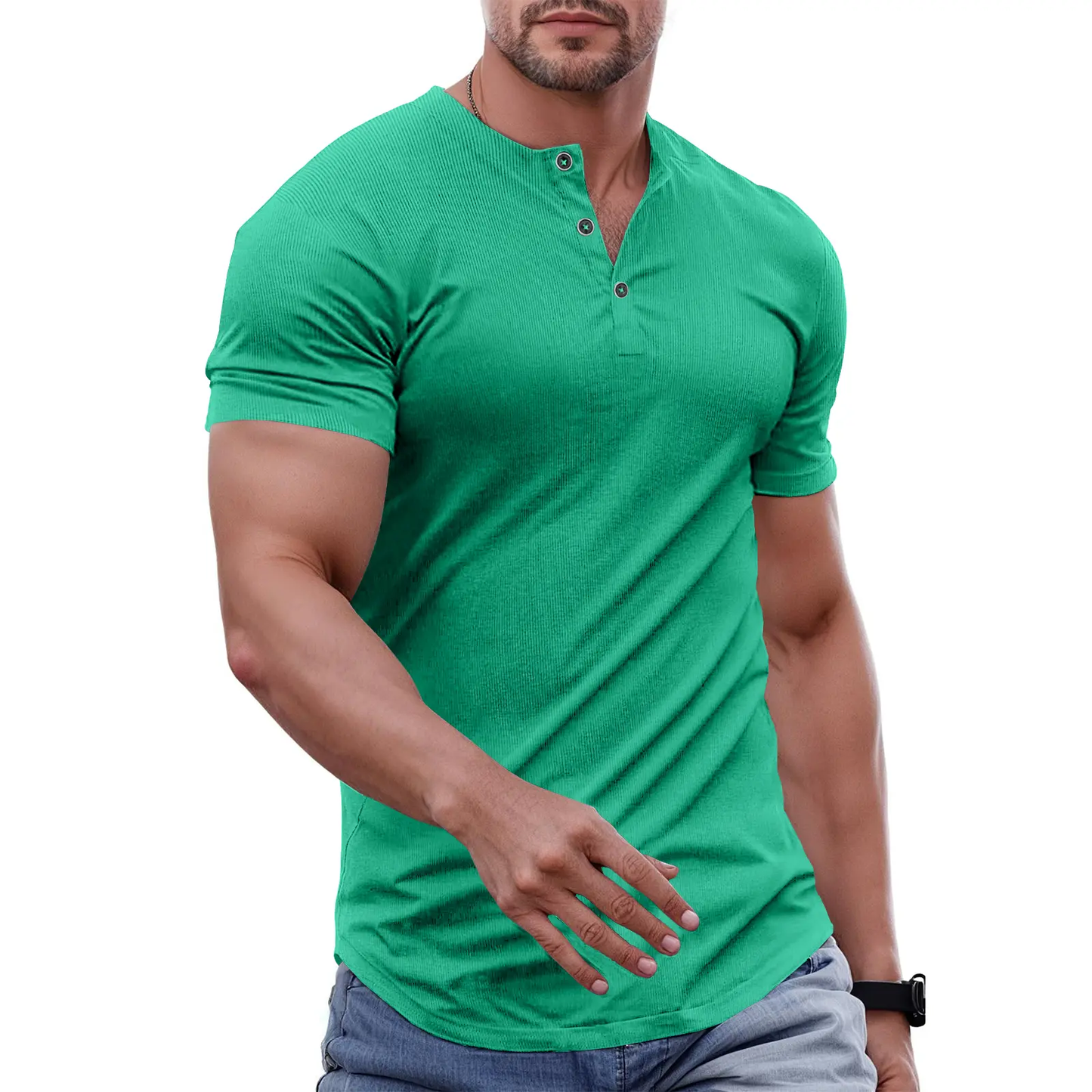 Men's Slim Fit Henley Shirt – Muscle Fit Longline Workout Tee