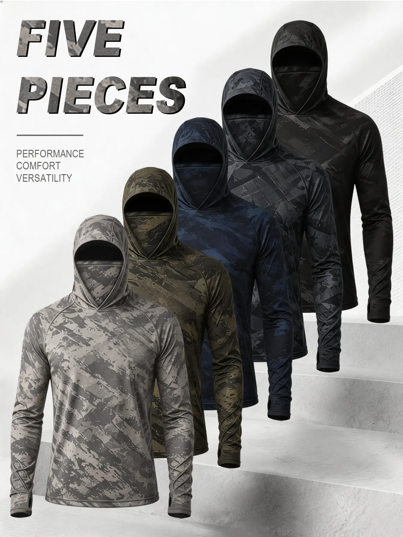 Men's Camo Hooded Shirt with Face Mask | UPF Sun Protection