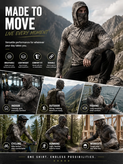 Men's Camo Hooded Shirt with Face Mask | UPF Sun Protection