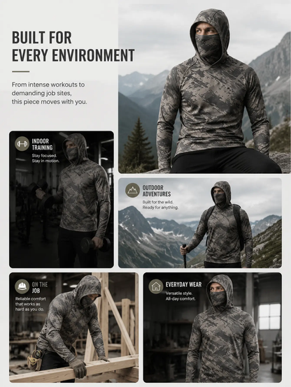 Men's Camo Hooded Shirt with Face Mask | UPF Sun Protection