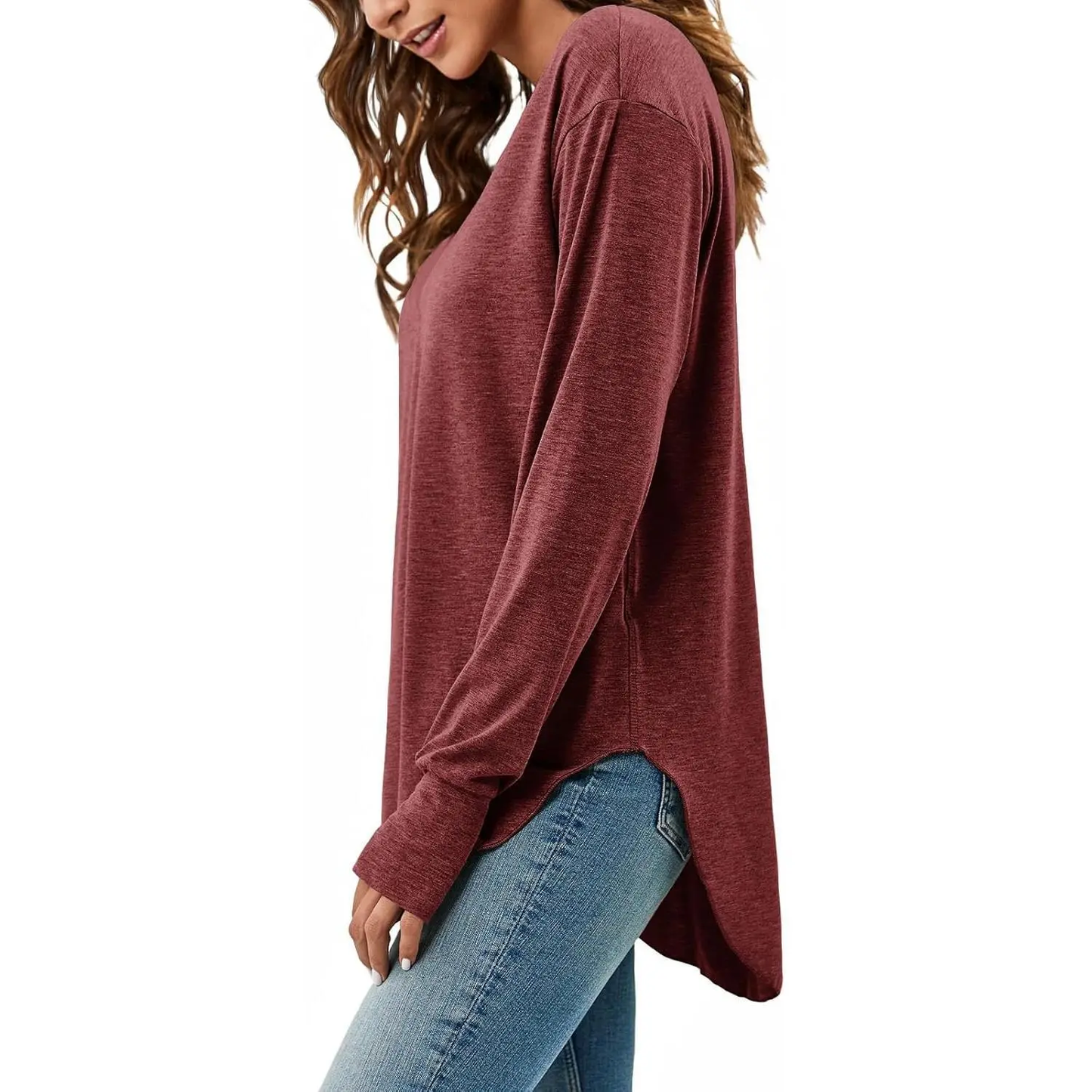 Women's Deep V-Neck Long Sleeve Oversized Tunic Top
