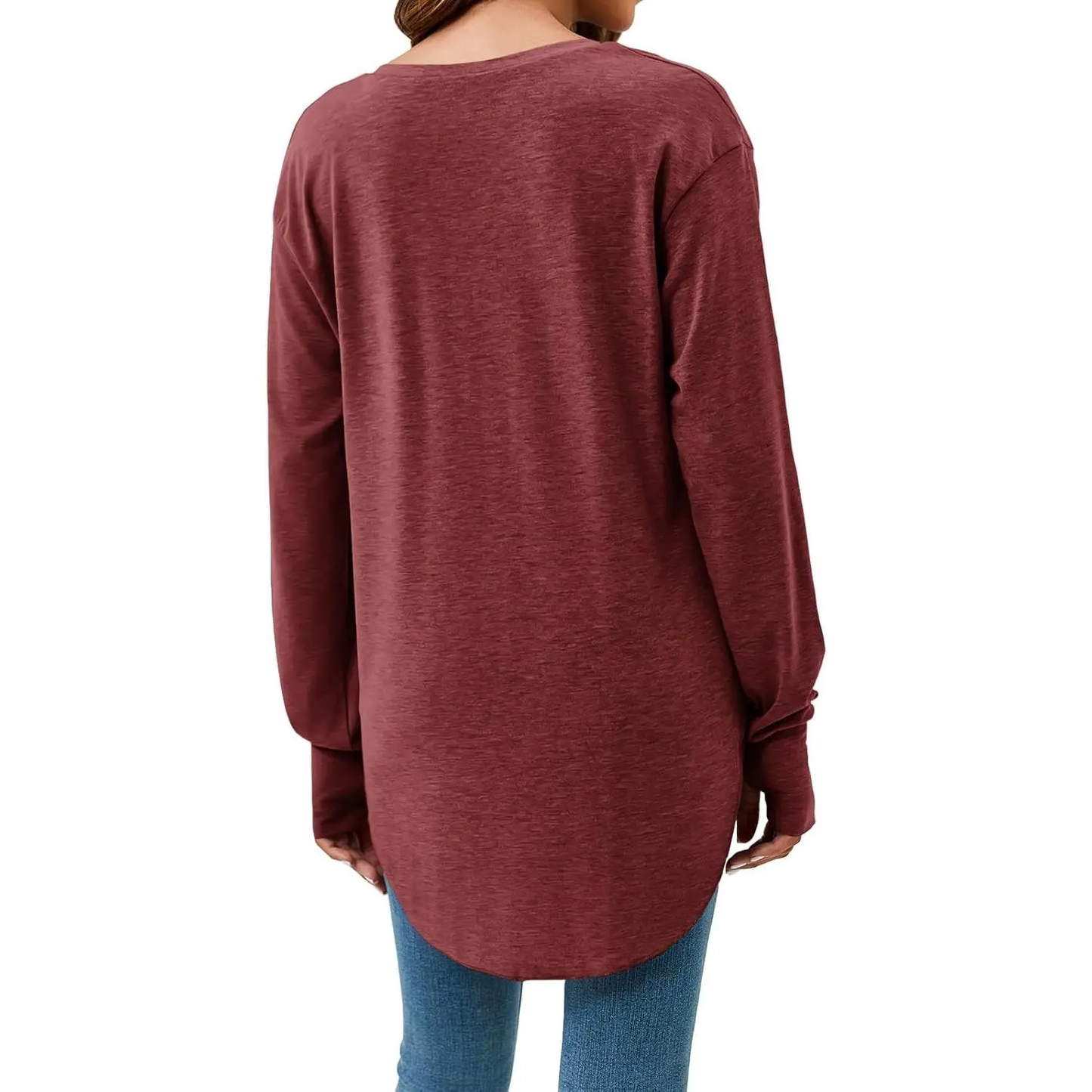 Women's Deep V-Neck Long Sleeve Oversized Tunic Top