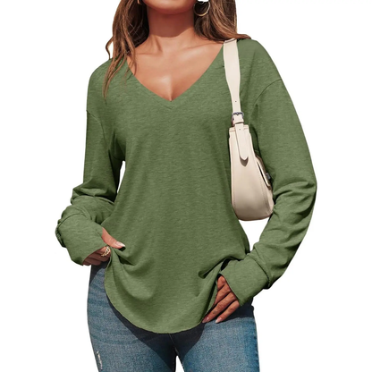 Women's Deep V-Neck Long Sleeve Oversized Tunic Top