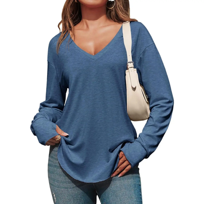 Women's Deep V-Neck Long Sleeve Oversized Tunic Top