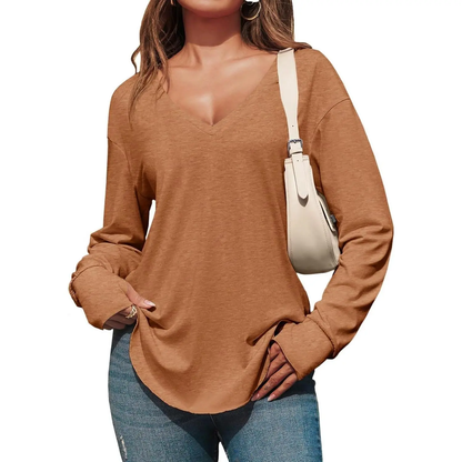 Women's Deep V-Neck Long Sleeve Oversized Tunic Top