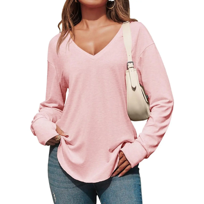 Women's Deep V-Neck Long Sleeve Oversized Tunic Top