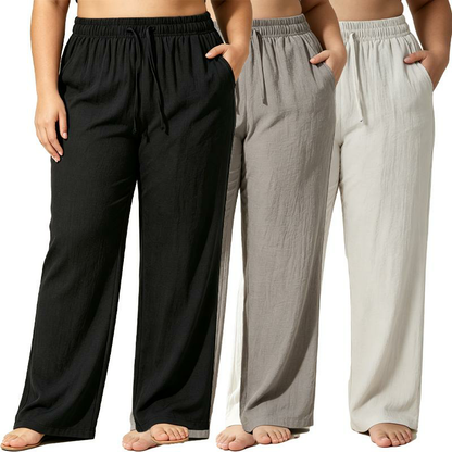 Women's Linen Drawstring Wide Leg Jogger Pants with Pockets