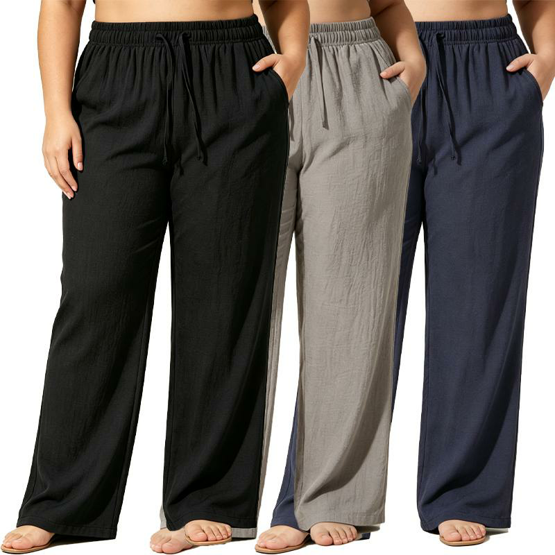 Women's Linen Drawstring Wide Leg Jogger Pants with Pockets