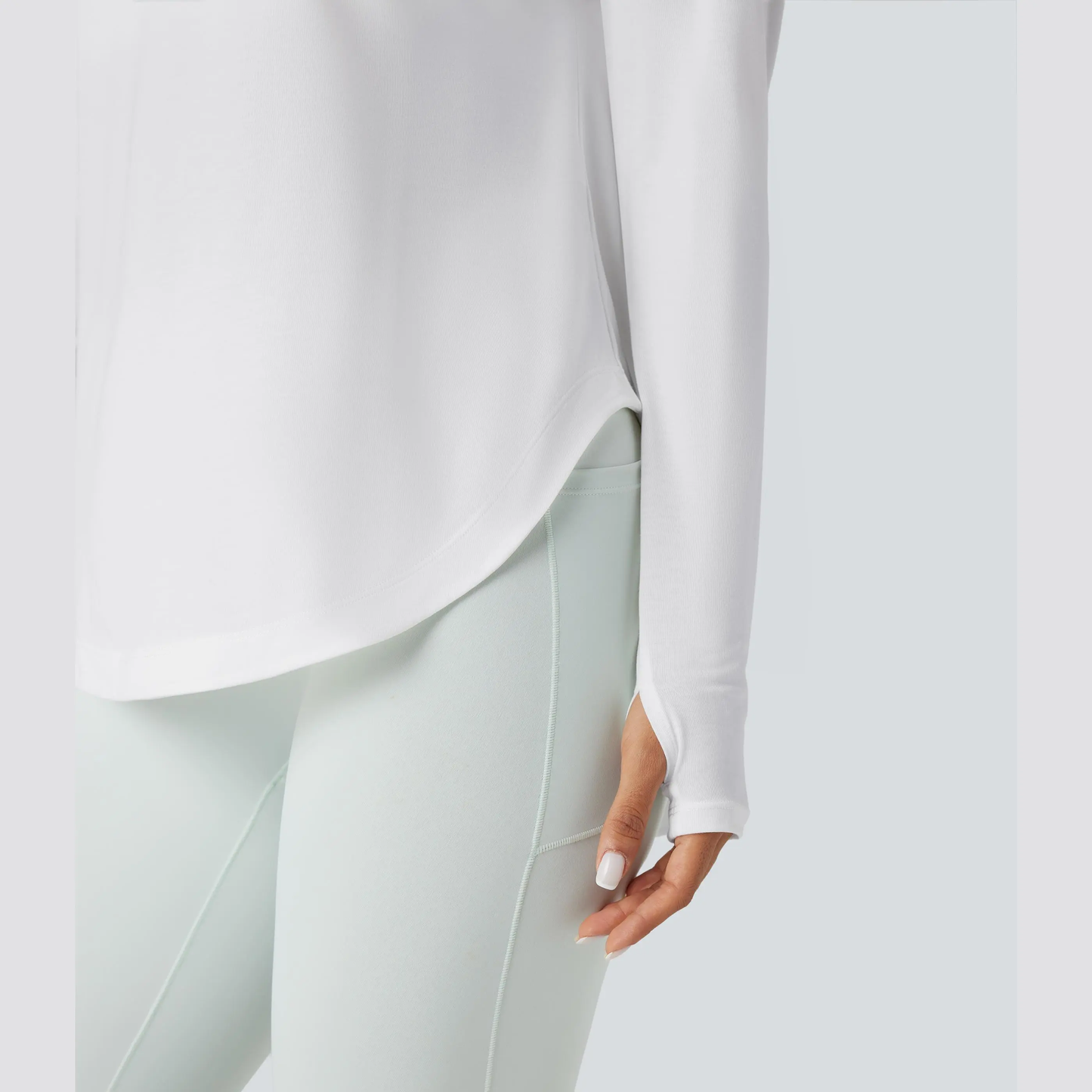 One Shoulder Long Sleeve Thumb Hole Quick Dry Yoga Top with Built-In Bra