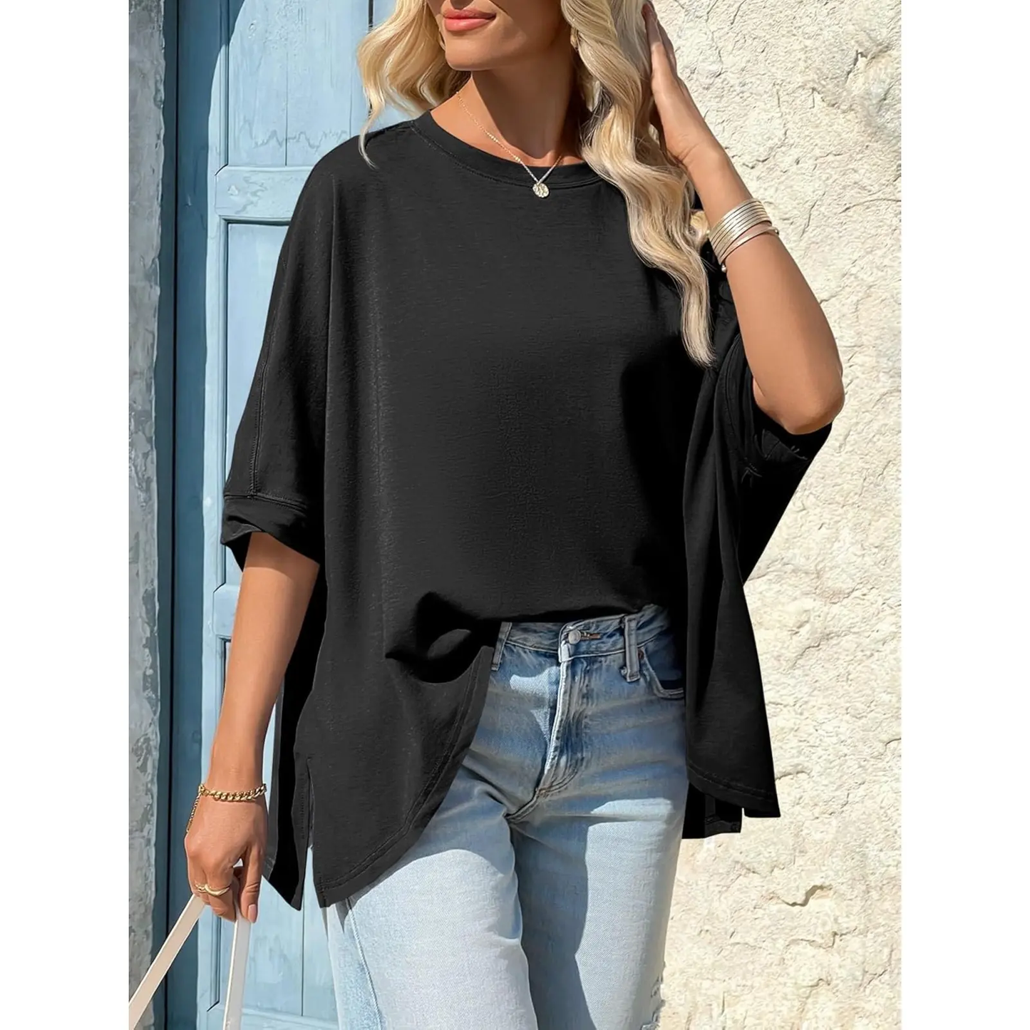 Womens Oversized Tshirts Batwing Short Sleeve