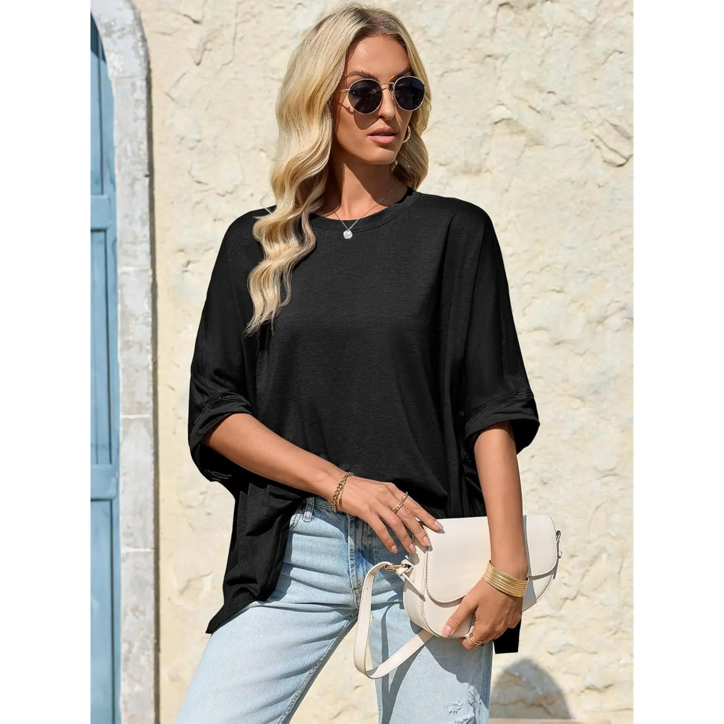 Womens Oversized Tshirts Batwing Short Sleeve