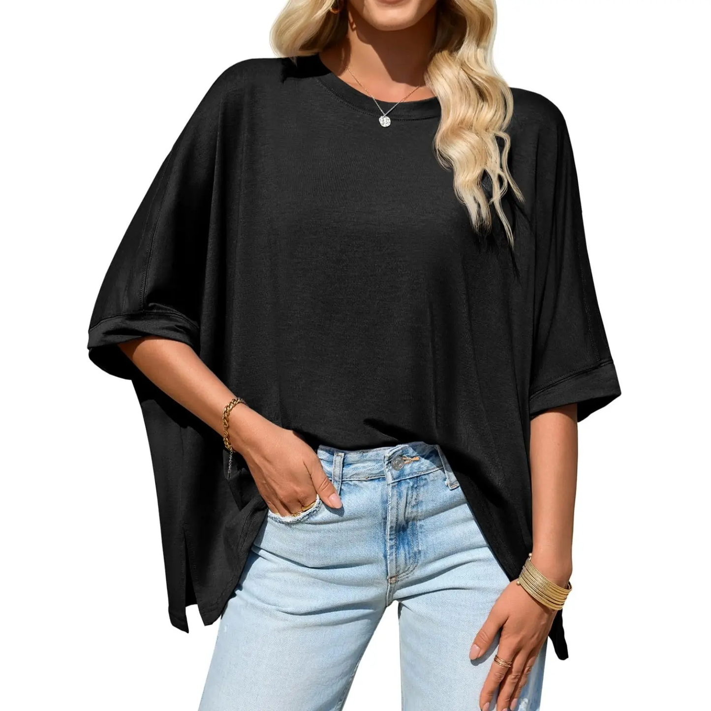 Womens Oversized Tshirts Batwing Short Sleeve