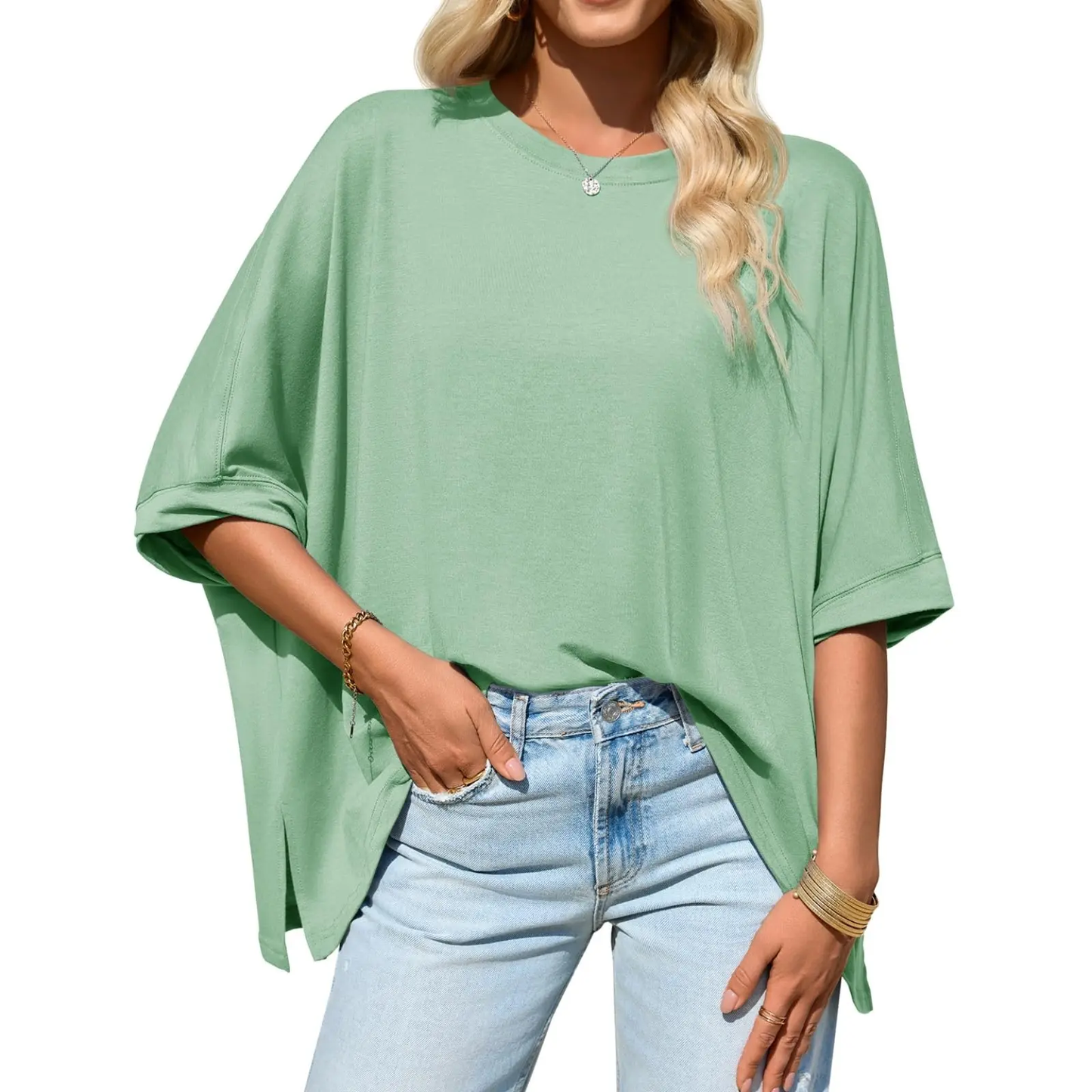 Womens Oversized Tshirts Batwing Short Sleeve