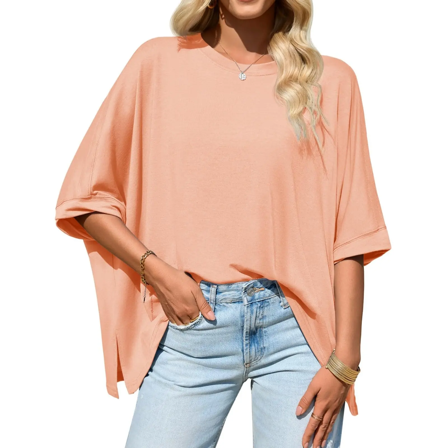 Womens Oversized Tshirts Batwing Short Sleeve